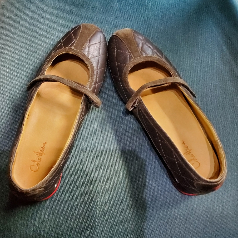 Cole Haan Women's Brown Leather And Suede Quilted Flats